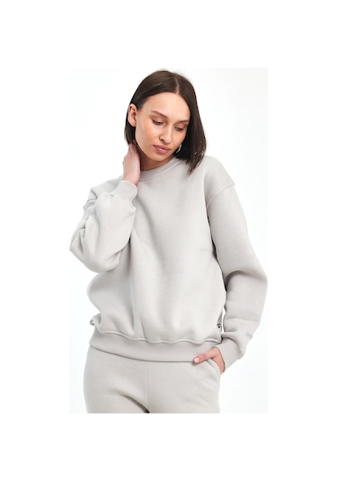 Odda Kadın Bisiklet Yaka Şardonlu Sweatshirt Gri