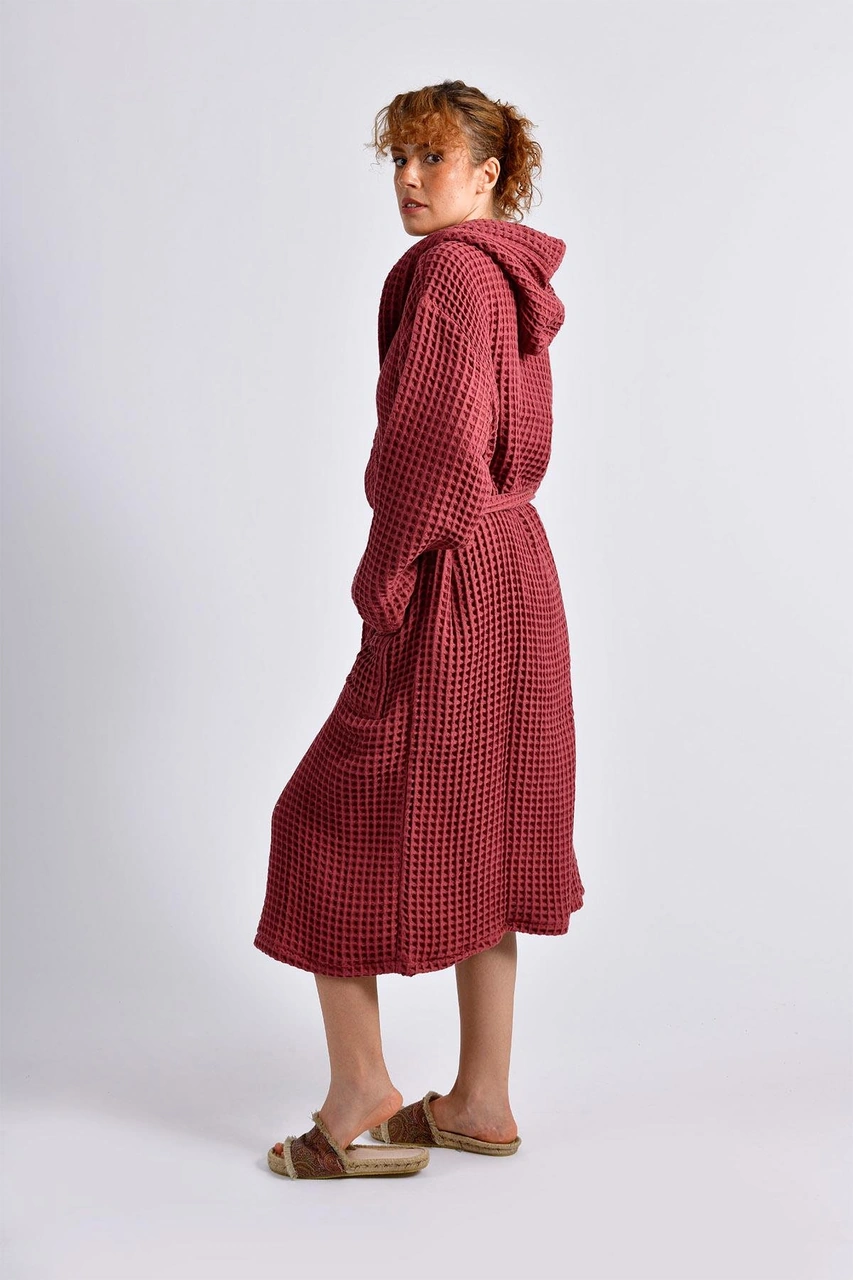 Bordo Waffle Gofre Bornoz Çok Renkli