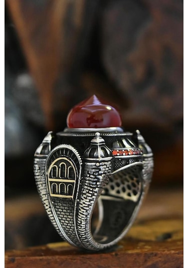 Islam Usta Tasarımı Al Kubbe Model Gümüş Erkek Yüzük Gyzıslmstm1-gms