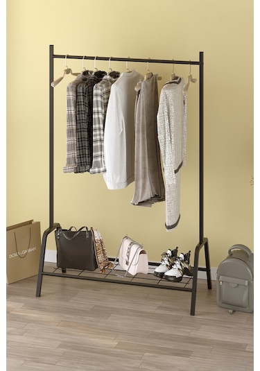 Bofigo Konfeksiyon Askısı Ayaklı Askılık Elbise Askılığı Raflı Askılık Venüs Siyah