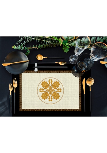 Figüratif Gold Kumaş Amerikan Servis 4'lü Set 35x50cm Keten, Ulusl. Yıkama Ve Solmama Sertifikası Çok Renkli