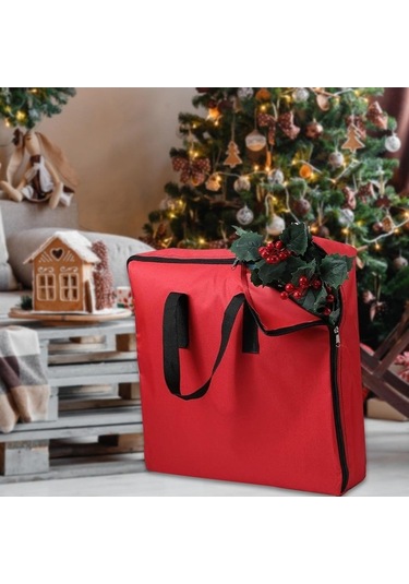 Trendooze Çelenk Korumalı Saklama Çantası - Kırmızı Ev Düzenleyici Yapay Tutucu Kırmızı