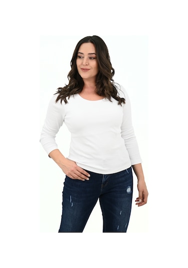 Kadın Büyük Beden Uzun Kollu Basic Bluz 1759-25 Çok Renkli