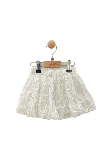 Çikoby Kız Bebek Desenli Şifon Etek-13882 Beyaz