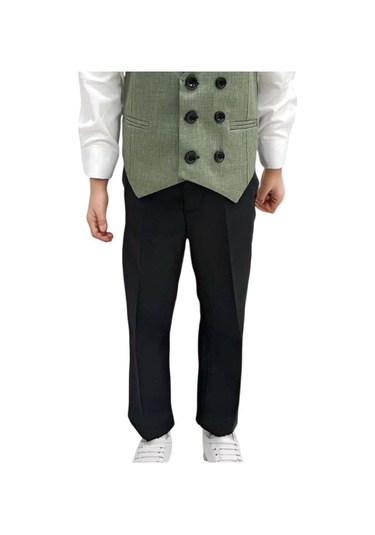 Riccotarz Erkek Bebek Takım Elbise Çizgili Yelekli Yosun Yeşili Alt Üst Takım Yeşil