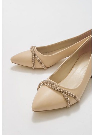 Büyük Numara Bayan Topuklu Klasik Taşlı Günlük  Ayakkabı