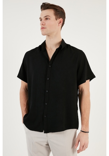 Buratti Pamuk Karışımlı Kısa Kollu Regular Fit Erkek Gömlek Cf23S113139 Siyah