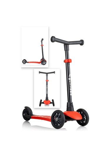 Wellgro Turbo 3 Tekerli Yükseklik Ayarlı Scooter, Kırmızı Kırmızı