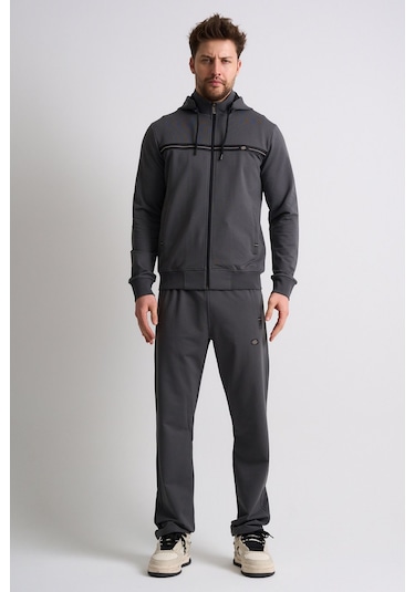 Shooter Sportswear Klasik Antrasit Erkek Eşofman Takımı Çıkartılabilir Kapüşonlu Rahat Kalıp Füme Shooter Sportswear Klasik Antrasit Erkek Eşofman Takımı Çıkartılabilir Kapüşonlu Rahat Kalıp Füme