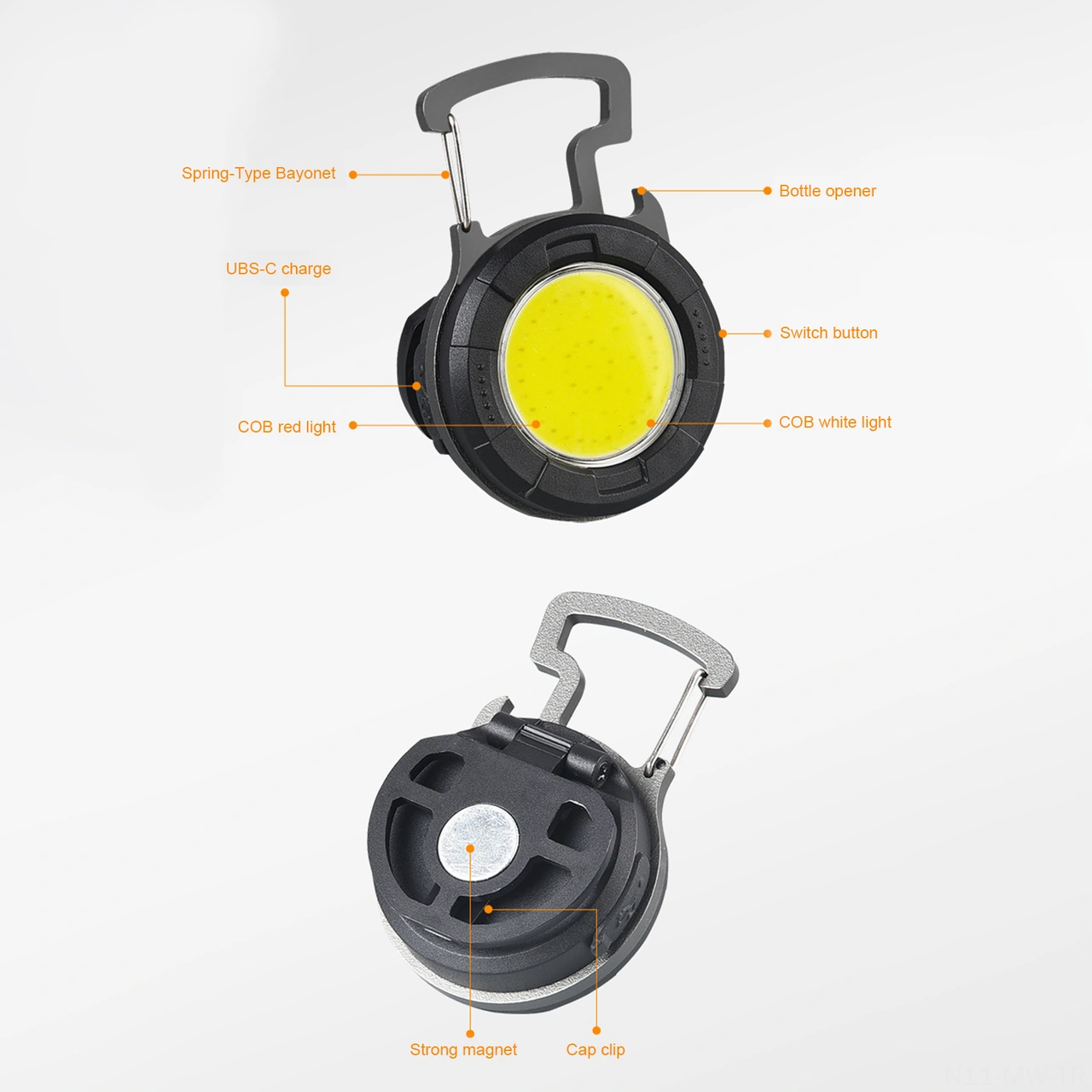 Moveevo Cob Led Feneri Anahtar Zinciri Tipi, 4 Seviye Parlaklık, Kırmızı-beyaz Işık, Çanta Klipsi, Manyetik Tutucu, Şişe Açıcı, Usb-c Şarjlı, 500lm, Taşınabilir Tamir Lambası Siyah