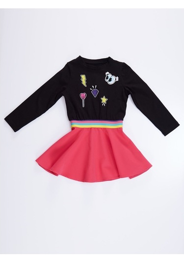 Denokids Mushi Emojili Kız Elbise Çok Renkli