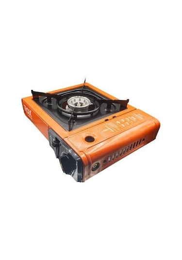 Rox Camping 0189 Tekli Portatif Kamp Ocak - Turuncu, Rüzgarlıklı, Ekstra Gaz Girişli