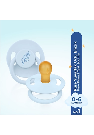 Wee Baby Pure Yuvarlak Uçlu Kauçuk Emzik No:1 Mavi 0-6 Ay