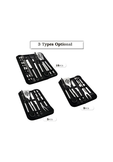 Pazly Barbekü Izgara Seti 9 Parçalı Paslanmaz Çelik Kombinasyon Gümüş Saklama Çantası Gümüş