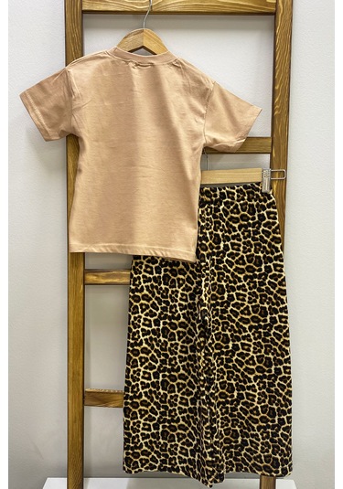 Kız Çocuk Yazlık İkili Takım Leopar Baskılı B46 Kahverengi