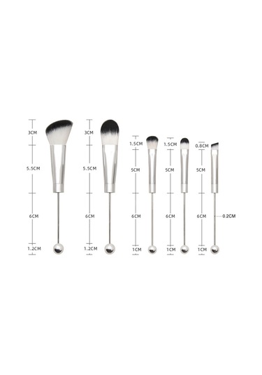 Sones 5'i 1 Arada Metal Saplı Dıy Boncuklu Makyaj Fırçası Seti Allık Gevşek Pudra Eğimli Göz Farı Fırçası, Renk: Gül Altını