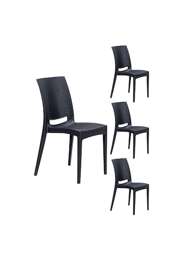 4 Adet Rattan Antrasit Sandalye / Balkon-Bahçe-Teras Antrasit