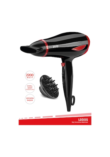 Evia Lodos 2200Watt DC Motorlu Isı ve Hız Ayarlı Difüzör Başlıklı Saç Kurutma Fön Makinesi Gold