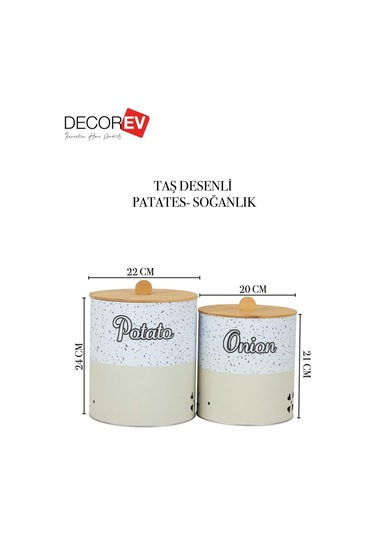 Bambu Kapaklı Metal Patates Soğanlık Krem Taş Desenli Decorev Dc 7099 Krem