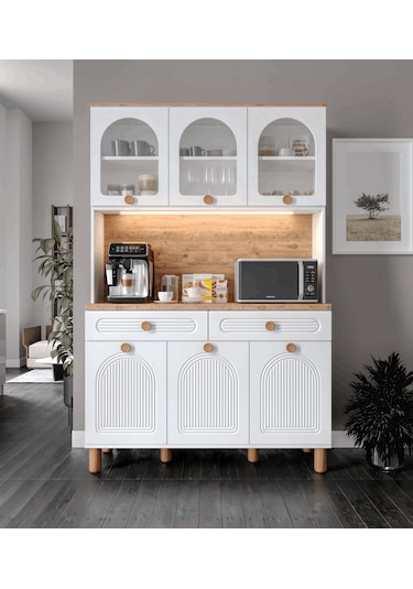 Rosa Kahve Köşesi - 140 Cm Mdf Mutfak Dolabı - Led Aydınlatmalı -