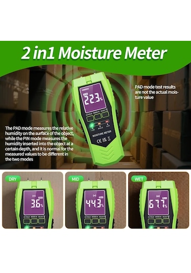 Topshop1 Yeşil Yeni 2si 1 Arada Pinli Ve Pinsiz Nem Ölçer Su Kaçağı Dedektörü Kütük Alçıpan Küf Tespit Cihazı