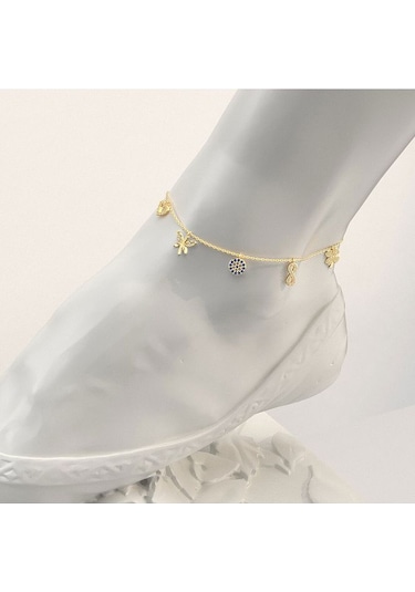 İndigo Takı Nazarlı Şans Altın Kaplama Gümüş Halhal Çok Renkli