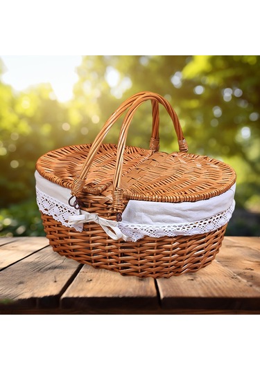 Homyl Piknik Sepeti Kırsal Pratik Hasır Depolama Park Açık Beyaz