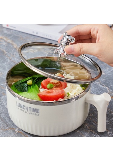Tuomeng 304 Paslanmaz Çelik Hazır Erişte Kapaklı Kase, Saplı Yuvarlak Öğle Yemeği Kutusu, Yalıtımlı Öğle Yemeği Kutusu