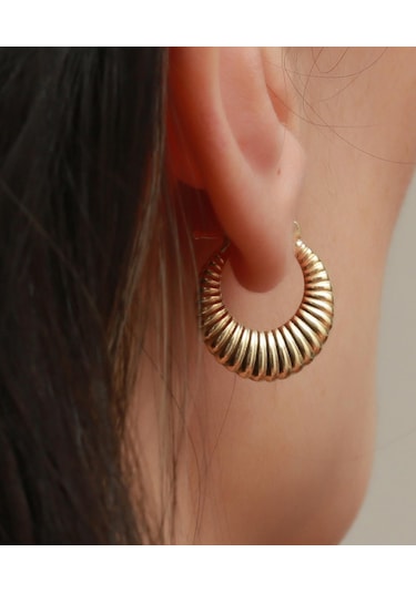 Bayar Gold 14 Ayar Altın Mini İstiridye Küpe Sarı Altın