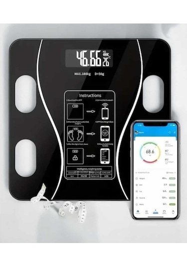 Büro Ev Ofis Hediyesi İçin Bluetooth Özellikli Akıllı Tartı Beyaz - Gri