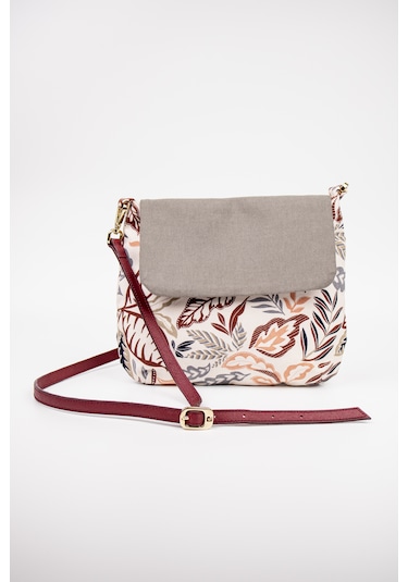 Fabric Craft Bag Omuz Çantası Desenli Kumaş Gri - Beyaz