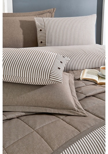 Life %100 Pamuk Nevresim Takımı Ve Yatak Örtüsü 7 Parça Bej Bej