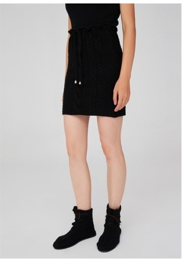 Peraluna Saç Örgü Desenli Kadın Triko Etek Siyah