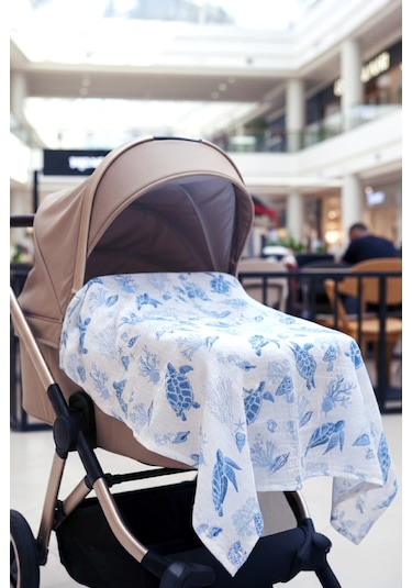 Caretta %100 Pamuk 2 Katlı Müslin Balenli Baskılı Emzirme Önlüğü - Ztcaretta