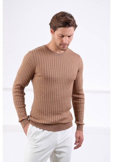 Ferraro Camel Bisiklet Yaka Fitilli Erkek Kazak Camel