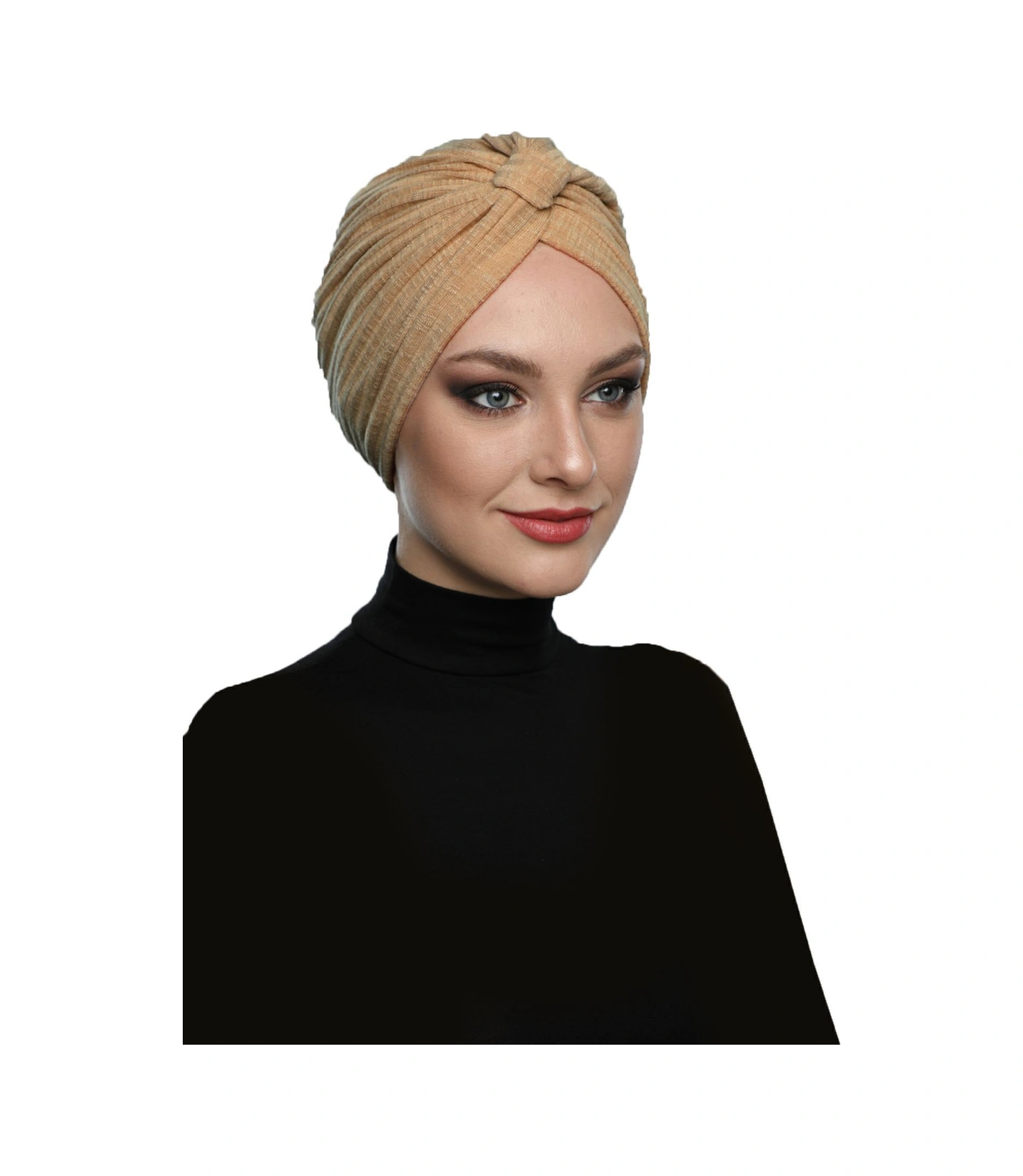 Pamuklu Bantlı Çapraz Astarlı Bal Rengi Hazır Türban Tesettür Havuz Bonesi Bal Rengi