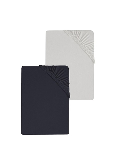 2 Adet Düz Pamuklu Tek Kişilik 120 X 200 Cm Lastikli Penye Çarşaf-açıkgri-siyah