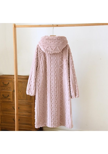 Kadın Bornoz Flanel Düğmeli Kışlık Sabahlıklar Kadınlar İçin Kırmızı