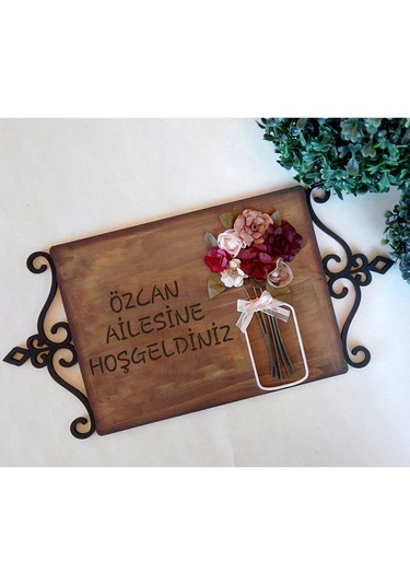 Hdrlazerdizayn Ahşap Dikdörtgen Çiçek Detaylı Ve Oymalı Kapı Süsü Çok Renkli