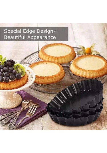 Xurunkeji Adet 4 İnç/10 Cm Mini Turta Muffin Kek Kalıbı Yapışmaz Tart Kiş Flan Kalıbı Çıkarılabilir Gevşek Tabanlı Yuvarlak Fırın Kapları Siyah