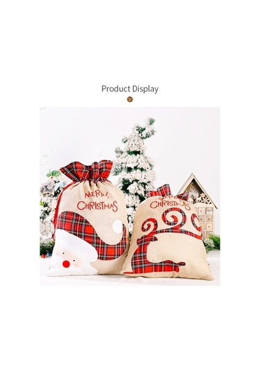 Fortunelane Noel Hediyesi: Kırmızı Kumaş Santa Desenli 55x38cm Çantacı - Çok Renkli, 1 Adet/ Çok Renkli