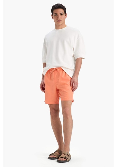 DeFacto Regular Fit Kısa Boy Cepli File Astarlı Beli Bağcıklı Düz Hafif Kumaş Deniz Şortu E5133AXNSOG99