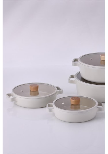 Neoflam Fika Cam Kapaklı Alüminyum 2'li Sahan Set 20 - 22cm Bej