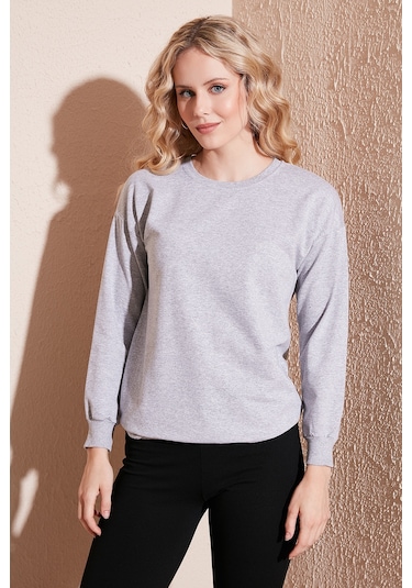 Lela Pamuklu Regular Fit Bisiklet Yaka Basic Bayan Sweat 5863569 Gri Melanj Lela Pamuklu Regular Fit Bisiklet Yaka Basic Bayan Sweat 5863569 Gri Melanj