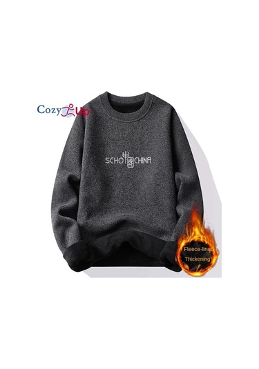 Cozy Up Erkek Peluş Ve Kalınlaştırılmış Örme Kazak Termal Sıcak Kazak Dış Koyu Gri