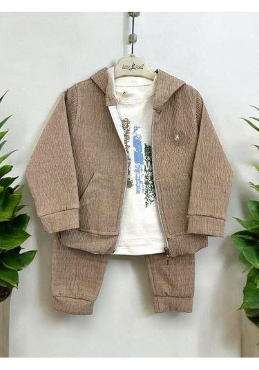 Erkek Bebek 3 Lü Pantolonlu Şık Takım-14293 Vizon