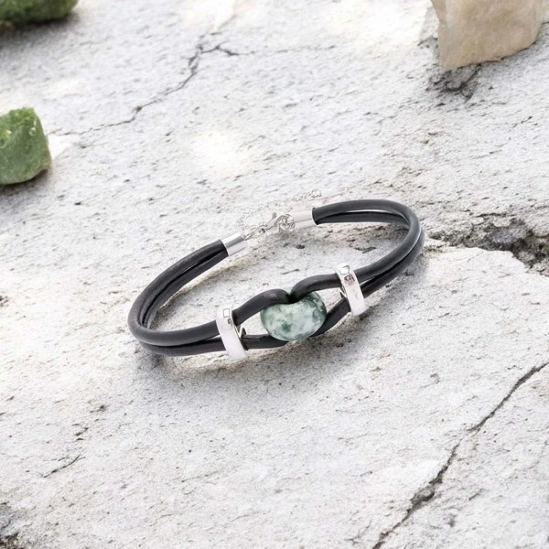 Moncuk Design Yeşil Jasper Doğal Taşlı Deri Ve Çelik Bileklik 33512b14d4 Çok Renkli