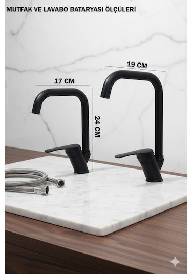 8962 Mutfak Lavabo Banyo Bataryası Robot Duş Takımı Köşe Borulu Musluk Armatür Siyah Beyaz Krom Renkler Siyah