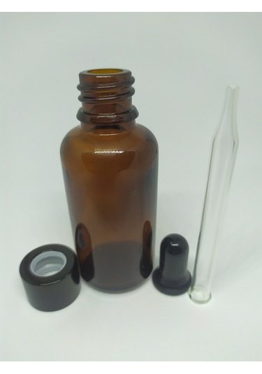 30Ml Cam Amber Siyah Metal Kapak İnce Cam Damlalıklı (10 Adet)