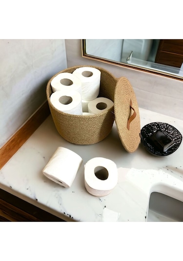 Hasır Sepet, Dekoratif Sepet, Çok Amaçlı Saklama Kutusu, Hasır Tuvalet Kağıdı Sepeti 001